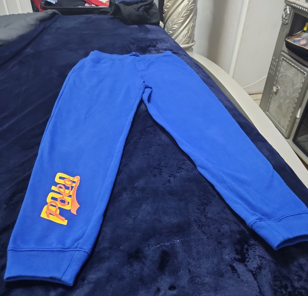 Polo by Ralph Lauren Royal Blue Joggers with Yellow-Orange Logo
